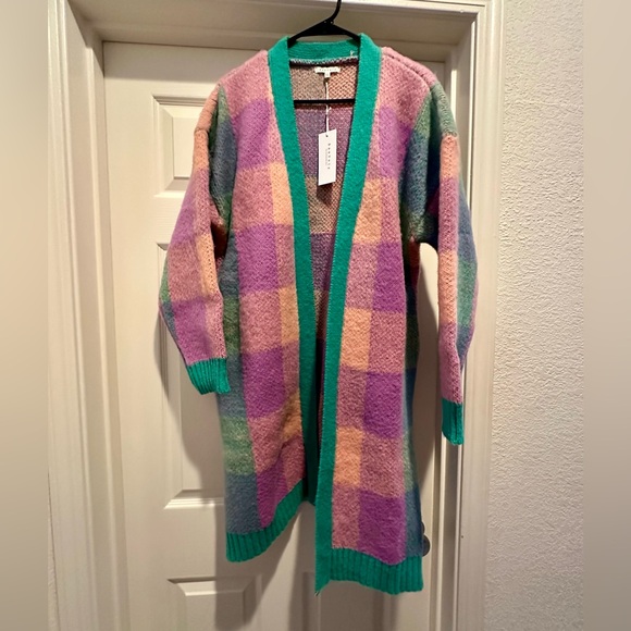 BaeVely by wellmade Inc., size S, pastel plaid long knit cardigan. NWT - Picture 4 of 6